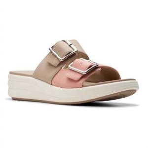 NEW CLARKS women's drift buckle slide sandal in peach combi